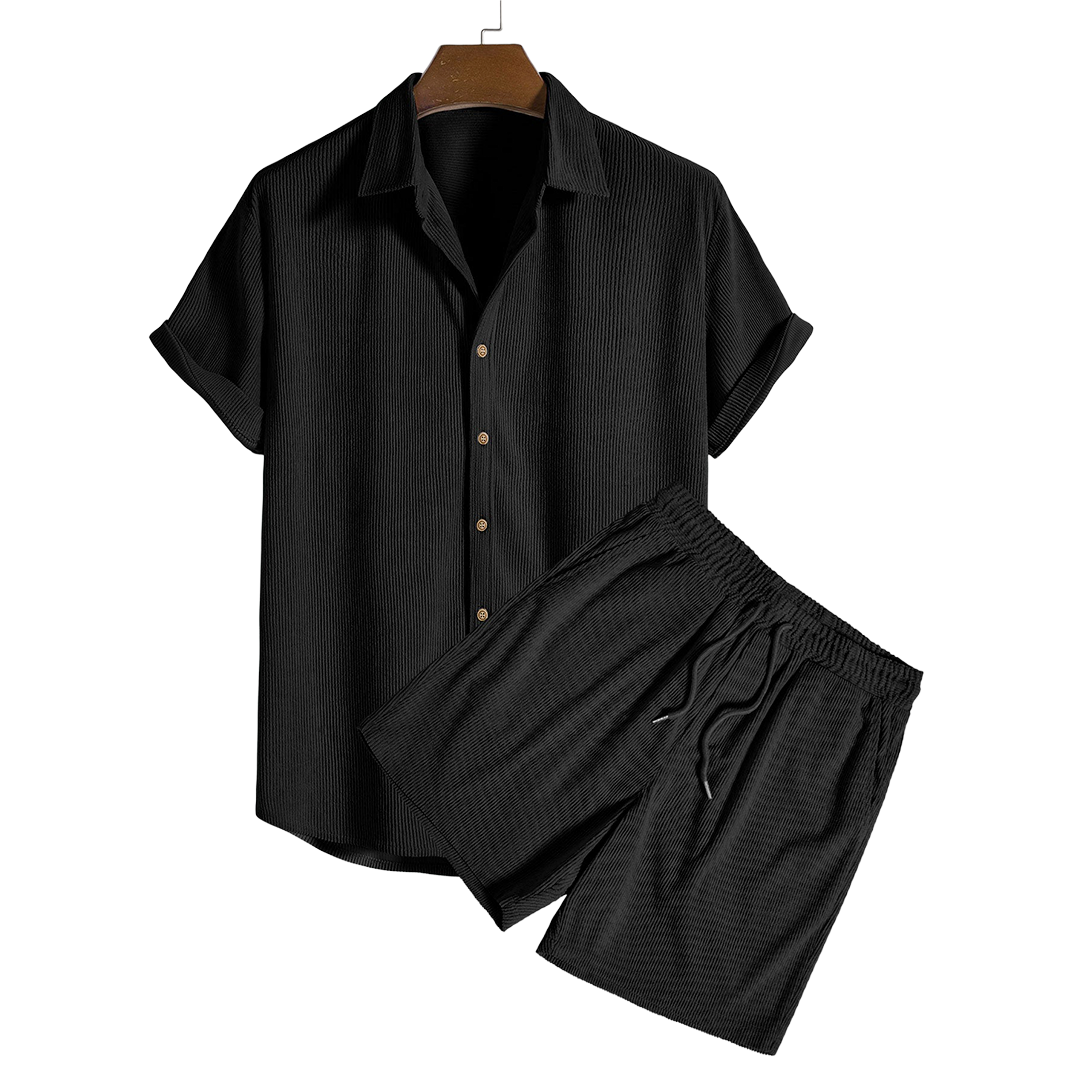 Short-Sleeved Corduroy Button Up Shirt & Shorts